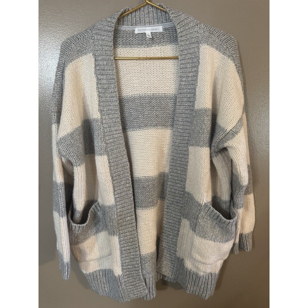 Victoria's Secret women’s cardigan gray/milk Sz Small Sweater Open Oversized